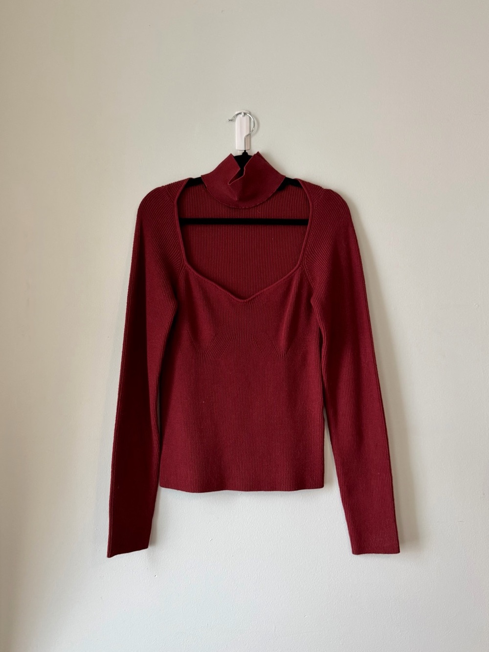 OAK + FORT Ribbed Cutout Knit Top